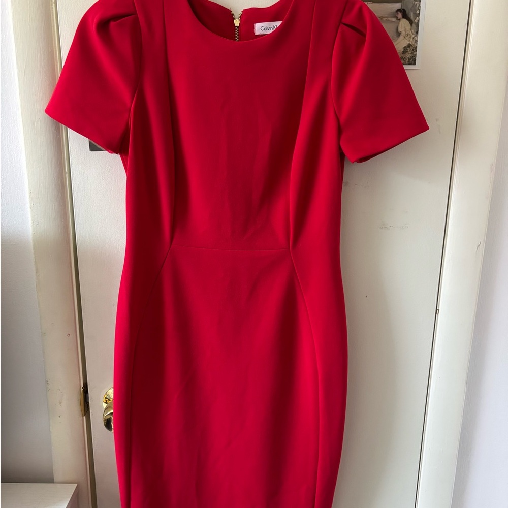 Calvin Klein Red Puff Sleeve Sheath Dress